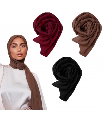 Hijab Scarf For Women Premium Chiffon Wrap Head Scarf Non-Slip Black , Burgundy, Mocha Brown $29.43 Scarves