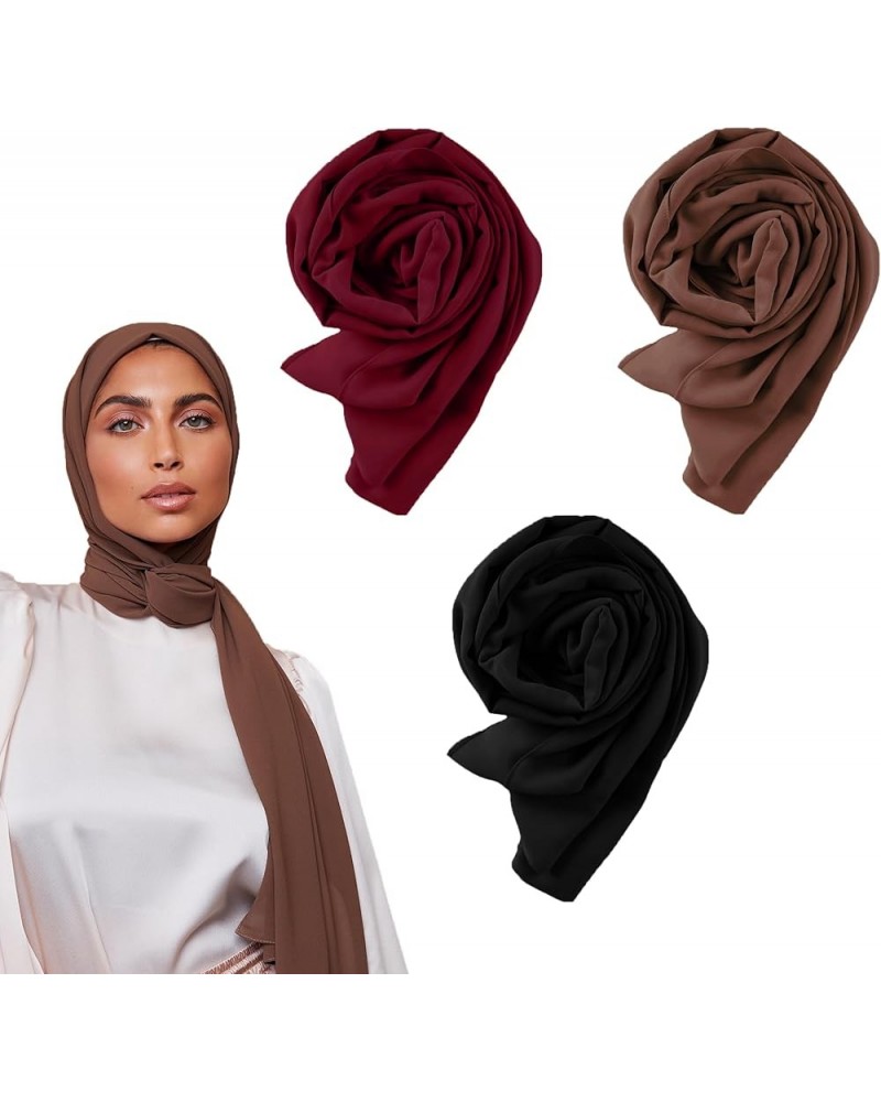 Hijab Scarf For Women Premium Chiffon Wrap Head Scarf Non-Slip Black , Burgundy, Mocha Brown $29.43 Scarves