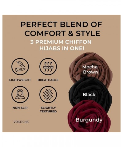 Hijab Scarf For Women Premium Chiffon Wrap Head Scarf Non-Slip Black , Burgundy, Mocha Brown $29.43 Scarves