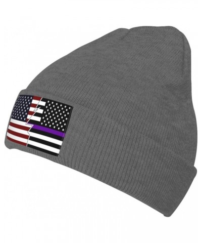 Ripped Style American and United States Thin Purple Line Flag Beanie Hat for Men Women Soft Cozy Skull Cap Winter Warm Knit H...