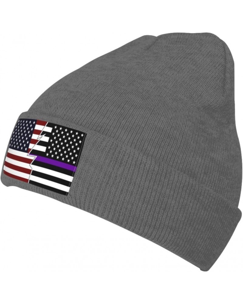 Ripped Style American and United States Thin Purple Line Flag Beanie Hat for Men Women Soft Cozy Skull Cap Winter Warm Knit H...