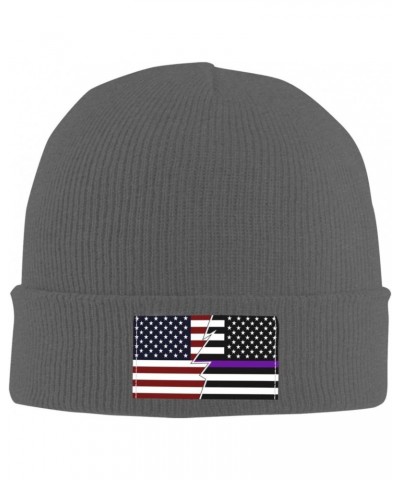 Ripped Style American and United States Thin Purple Line Flag Beanie Hat for Men Women Soft Cozy Skull Cap Winter Warm Knit H...