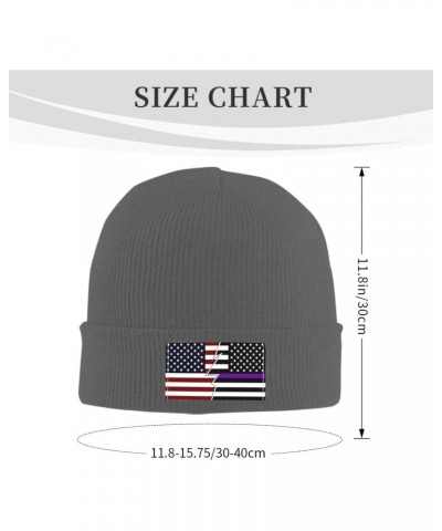 Ripped Style American and United States Thin Purple Line Flag Beanie Hat for Men Women Soft Cozy Skull Cap Winter Warm Knit H...