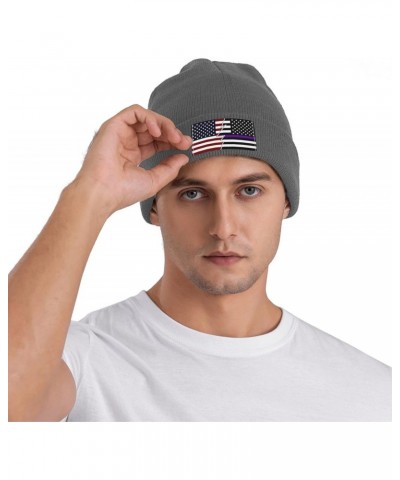 Ripped Style American and United States Thin Purple Line Flag Beanie Hat for Men Women Soft Cozy Skull Cap Winter Warm Knit H...