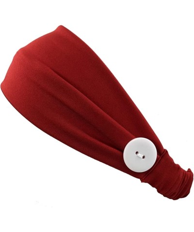 Womens Elastic Headbands Hats with Button Yoga Workout Running Turban Hats Stretchy Solid Color Head Wraps Cap Red $4.56 Skul...