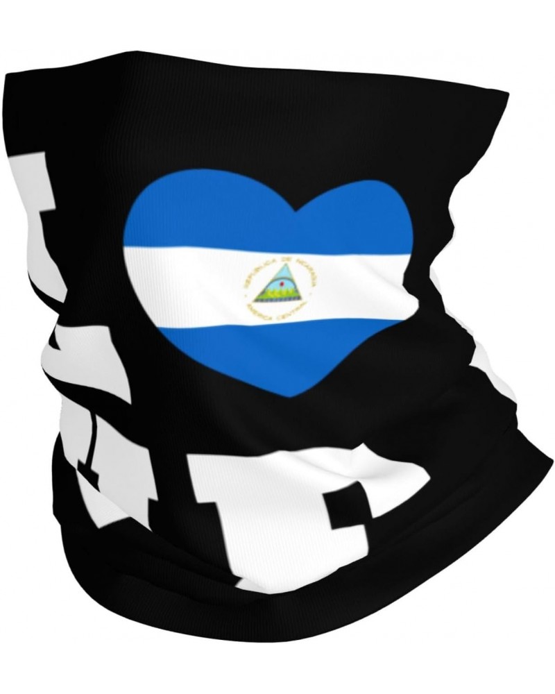 Love Nicaragua Flag Nicaraguan Heart Neck Gaiter Face Cover Scarf, Breathable Windproof Sun Protection Men Women Balaclava Ou...