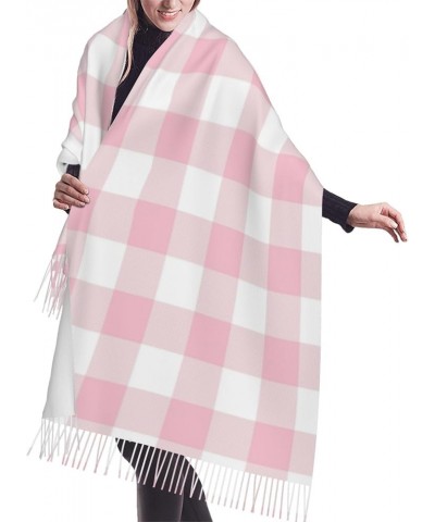 Women's Fashion Cashmere Feel with Tassel Large scarf warm party shawl Wraps Girly Pastel Pink Gingham Plaid $11.40 Scarves