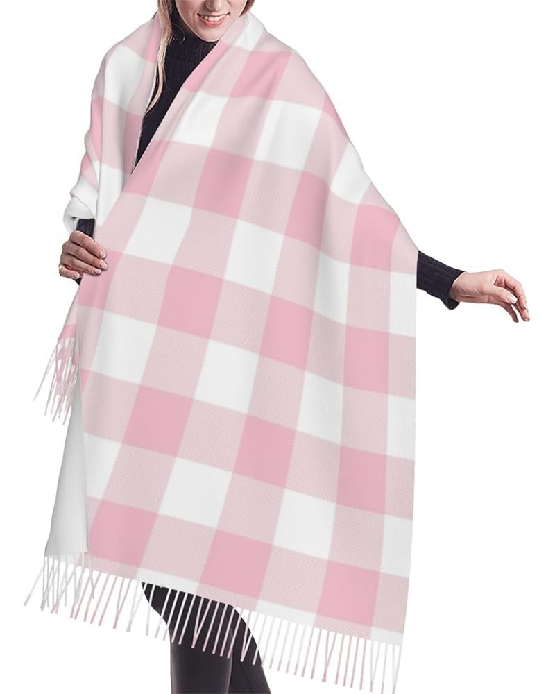 Women's Fashion Cashmere Feel with Tassel Large scarf warm party shawl Wraps Girly Pastel Pink Gingham Plaid $11.40 Scarves