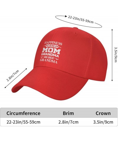 Happiness is Being a Grandma Peaked Hat Adjustable Solid Color Curved Peaked Cap Unisex Black Red $13.10 Newsboy Caps