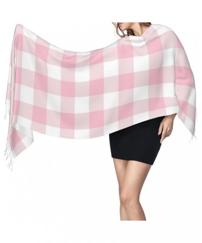 Women's Fashion Cashmere Feel with Tassel Large scarf warm party shawl Wraps Girly Pastel Pink Gingham Plaid $11.40 Scarves