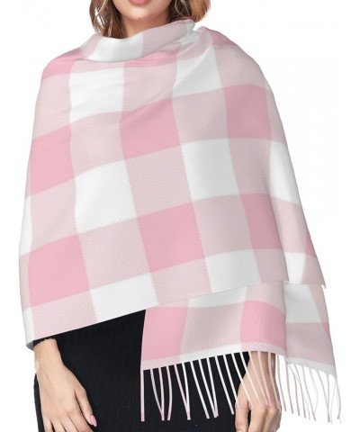 Women's Fashion Cashmere Feel with Tassel Large scarf warm party shawl Wraps Girly Pastel Pink Gingham Plaid $11.40 Scarves