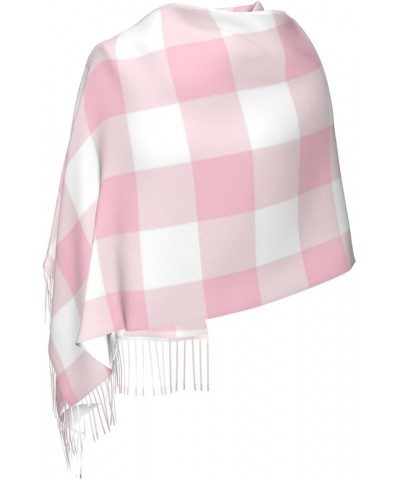 Women's Fashion Cashmere Feel with Tassel Large scarf warm party shawl Wraps Girly Pastel Pink Gingham Plaid $11.40 Scarves