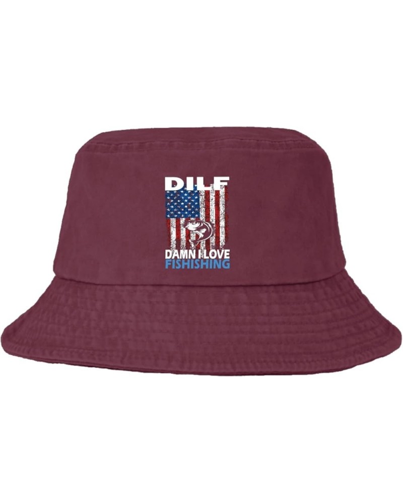 DILF Damn I Love Fishing Bucket Hat Bucket Hat Funny Womens Hat for Swimming Pool Accessories for Hiking Deep Rose $9.88 Buck...