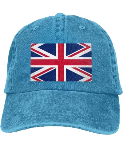 British Flag Baseball Cap Adjustable Twill Bulk with Ponytail Hole Washed Dad Hat for Men Women Blue $14.66 Baseball Caps