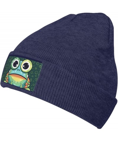 Beanie for Women Men Warm Big Eyed Frog Winter Hats for Women Thick Knit Beanies for Winter Cuffed Cap Navy Blue $11.29 Skull...