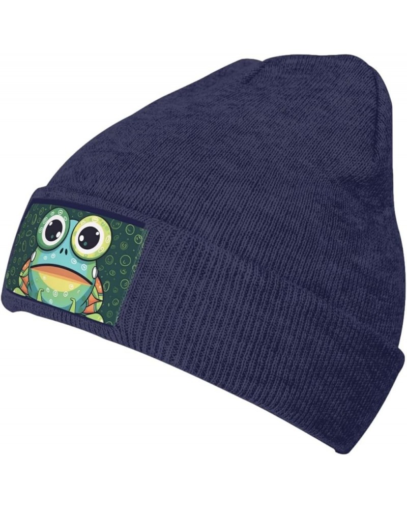 Beanie for Women Men Warm Big Eyed Frog Winter Hats for Women Thick Knit Beanies for Winter Cuffed Cap Navy Blue $11.29 Skull...