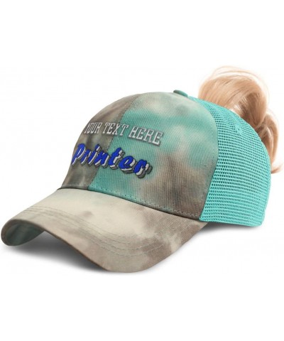 Custom Womens Ponytail Cap Printer Print Cotton Impression Distressed Trucker Hat Tie Dye Aqua Personalized Text Here $14.21 ...