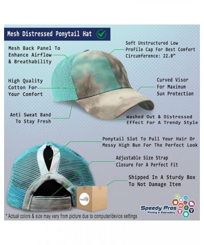 Custom Womens Ponytail Cap Printer Print Cotton Impression Distressed Trucker Hat Tie Dye Aqua Personalized Text Here $14.21 ...