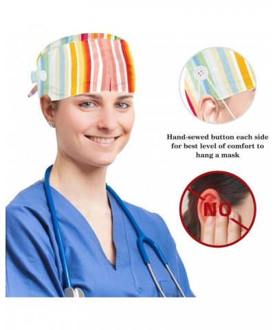 Tie Back Scrub Hat with Hair Scrunchy, 1 Pack, Bouffant Cap with Button and Sweatband, Abstract Colorful Striped $9.91 Skulli...