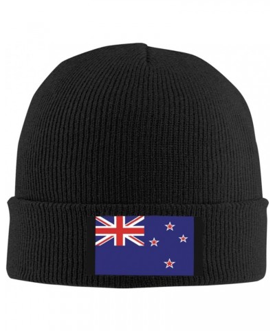 New Zealand Flag Cozy Knitted Beanie Hat - Stylish Winter Headwear Acrylic Ideal for All Ages Black $14.65 Skullies & Beanies