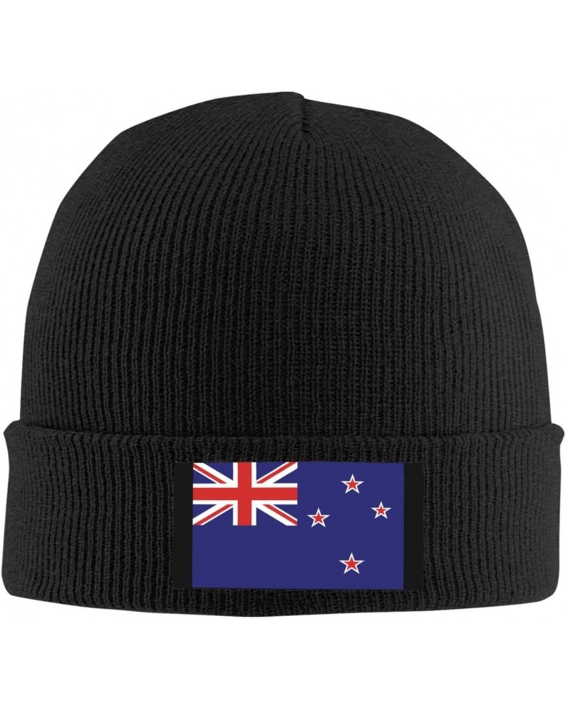 New Zealand Flag Cozy Knitted Beanie Hat - Stylish Winter Headwear Acrylic Ideal for All Ages Black $14.65 Skullies & Beanies