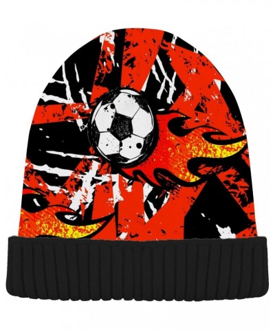 Fire Football Soccer Beanie for Women Men Warm Cap Soft Beanies Reversible Crochet Hats for Fall Winter Y2k Multi $12.64 Skul...