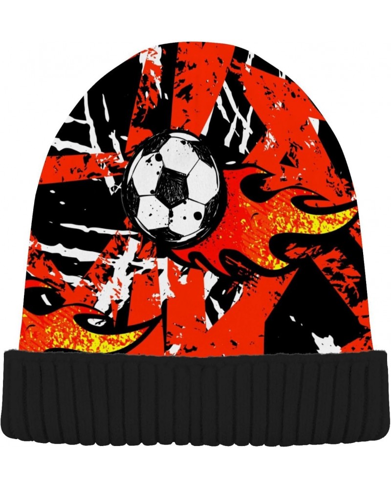 Fire Football Soccer Beanie for Women Men Warm Cap Soft Beanies Reversible Crochet Hats for Fall Winter Y2k Multi $12.64 Skul...