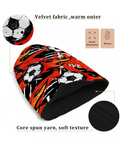 Fire Football Soccer Beanie for Women Men Warm Cap Soft Beanies Reversible Crochet Hats for Fall Winter Y2k Multi $12.64 Skul...