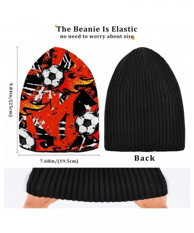 Fire Football Soccer Beanie for Women Men Warm Cap Soft Beanies Reversible Crochet Hats for Fall Winter Y2k Multi $12.64 Skul...