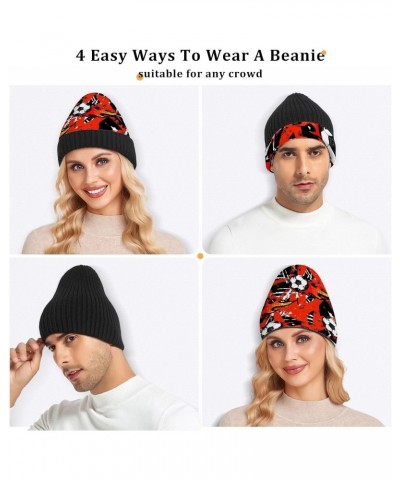 Fire Football Soccer Beanie for Women Men Warm Cap Soft Beanies Reversible Crochet Hats for Fall Winter Y2k Multi $12.64 Skul...