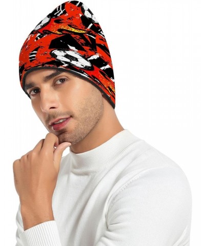 Fire Football Soccer Beanie for Women Men Warm Cap Soft Beanies Reversible Crochet Hats for Fall Winter Y2k Multi $12.64 Skul...