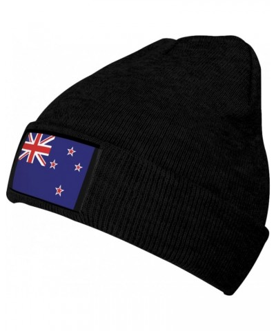 New Zealand Flag Cozy Knitted Beanie Hat - Stylish Winter Headwear Acrylic Ideal for All Ages Black $14.65 Skullies & Beanies