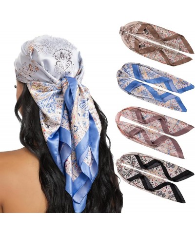 4PCS Head Scarf for Women 35" Head Scarves Silk Like Satin Neck Scarfs Square Bandana Hair Wraps Scarf for Sleeping Blue, Bla...