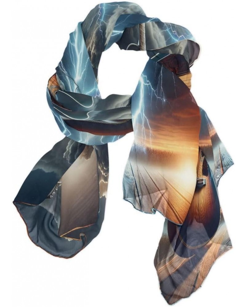 Guitar with Thunder Cloud Music Chiffon Silk Long Scarf Shawl Wrap $13.56 Scarves