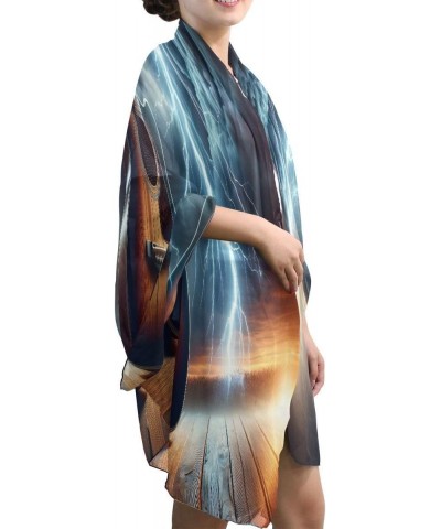 Guitar with Thunder Cloud Music Chiffon Silk Long Scarf Shawl Wrap $13.56 Scarves