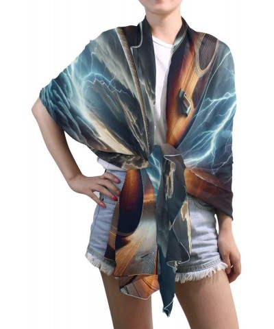 Guitar with Thunder Cloud Music Chiffon Silk Long Scarf Shawl Wrap $13.56 Scarves