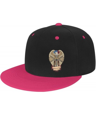 American Eagle Holding A Cross Snapback Hats for Men Women Hat Baseball Cap Flat Bill Visor White Hat Pink $10.84 Baseball Caps