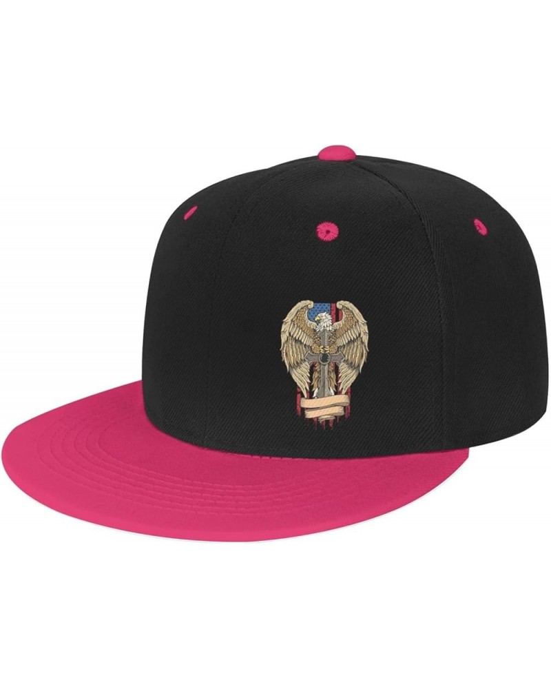 American Eagle Holding A Cross Snapback Hats for Men Women Hat Baseball Cap Flat Bill Visor White Hat Pink $10.84 Baseball Caps