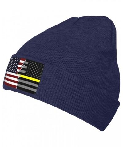 Ripped Style American and United States Thin Gold Line Flag Beanie Hat for Men Women Soft Warm Knit Skull Cap Winter Hats Ski...