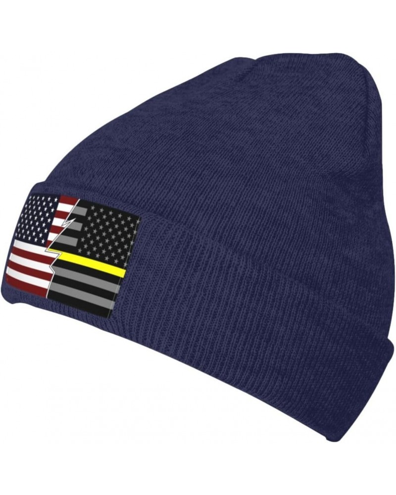 Ripped Style American and United States Thin Gold Line Flag Beanie Hat for Men Women Soft Warm Knit Skull Cap Winter Hats Ski...