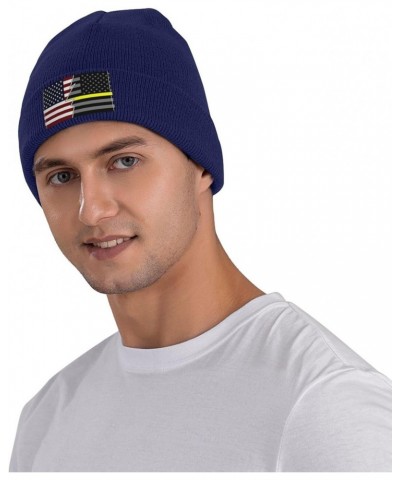 Ripped Style American and United States Thin Gold Line Flag Beanie Hat for Men Women Soft Warm Knit Skull Cap Winter Hats Ski...