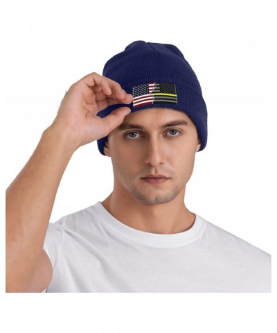 Ripped Style American and United States Thin Gold Line Flag Beanie Hat for Men Women Soft Warm Knit Skull Cap Winter Hats Ski...