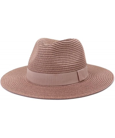 Fashion Spring Summer Beach Straw Hat Ribbon Breathable Sun Cap Casual Vacation Panama Fedoras Hat Brown $14.78 Sun Hats