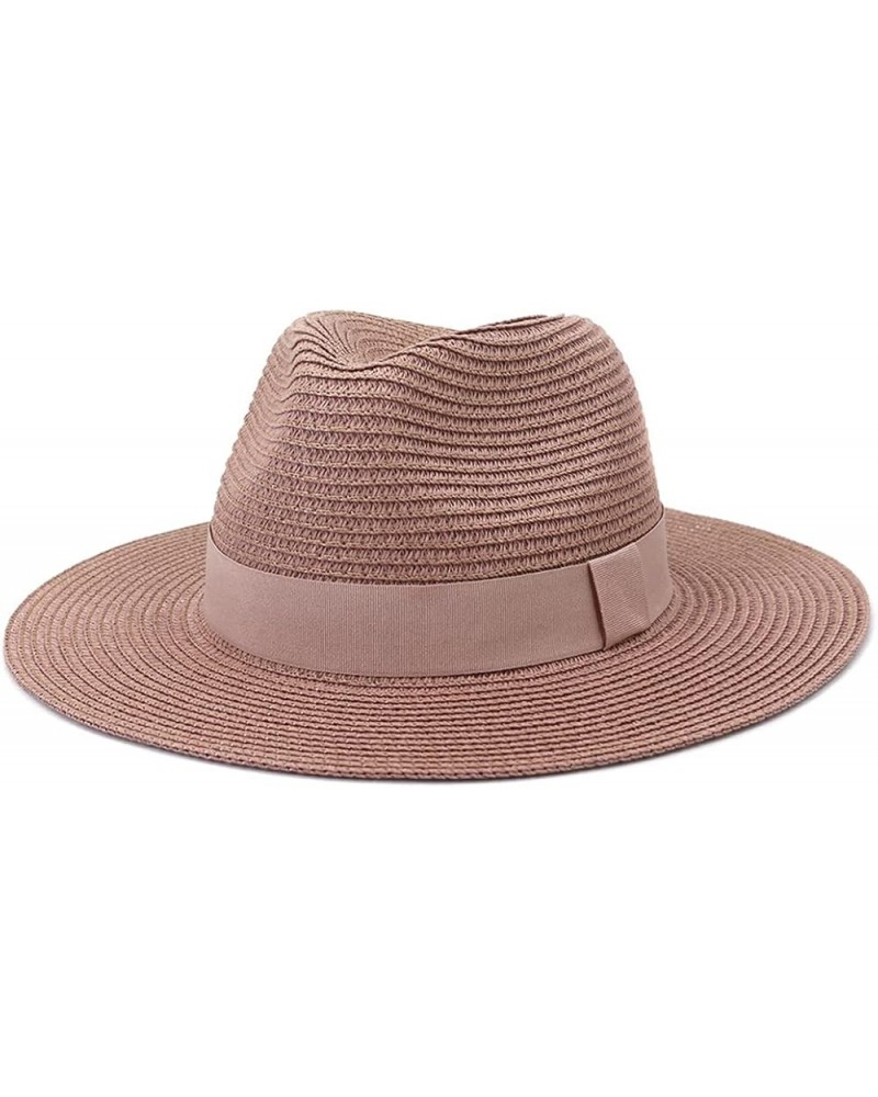 Fashion Spring Summer Beach Straw Hat Ribbon Breathable Sun Cap Casual Vacation Panama Fedoras Hat Brown $14.78 Sun Hats