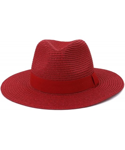 Fashion Spring Summer Beach Straw Hat Ribbon Breathable Sun Cap Casual Vacation Panama Fedoras Hat Brown $14.78 Sun Hats