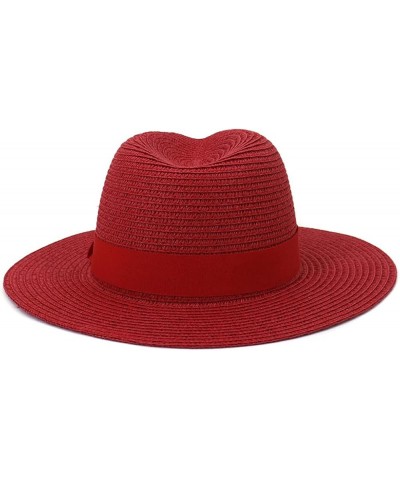 Fashion Spring Summer Beach Straw Hat Ribbon Breathable Sun Cap Casual Vacation Panama Fedoras Hat Brown $14.78 Sun Hats