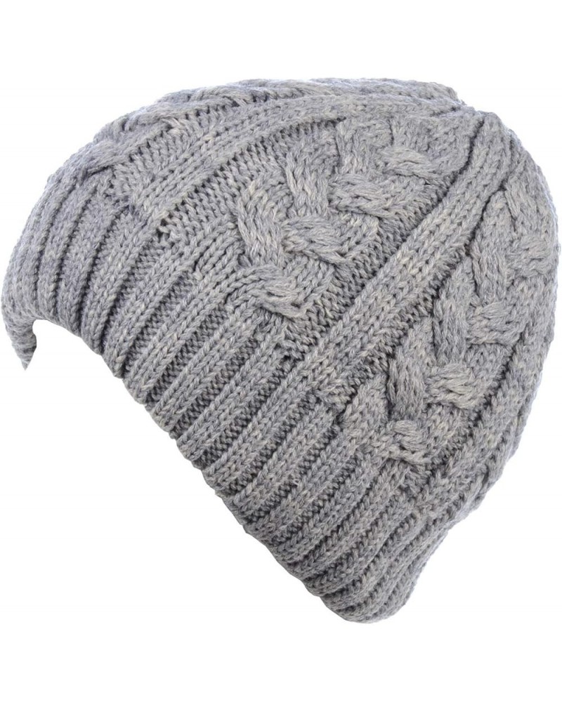 BYOS Womens Winter Knit Plush Fleece Lined Beanie Ski Hat Sk Skullie Various Styles Cable Gray $12.34 Skullies & Beanies