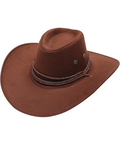 Adult Solid Color Cowboy Hat Wide Brim Travel Summer Western Sun Hat Fashion Bands for Men Women K1-coffee $7.55 Baseball Caps