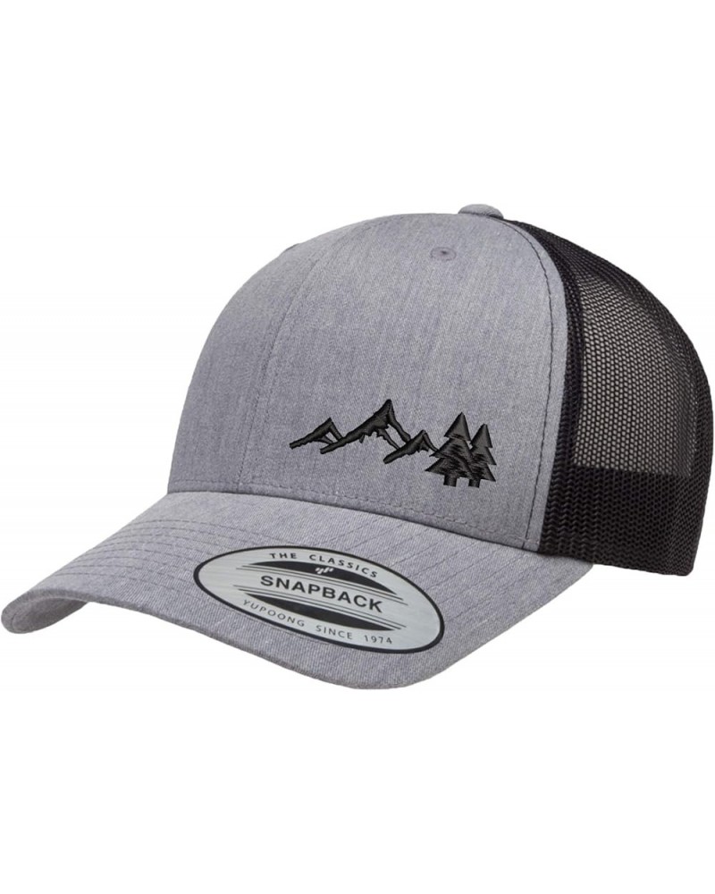 Embroidered Outdoors Mountain Trucker Snapback Cap Mesh Back Men and Women Heather/Black $15.09 Baseball Caps