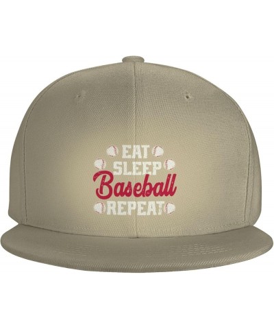 Eat Sleep Baseball Repeat Hat Funny Baseball Cap Flat Brim Hat Gift for Baseball Player for Men Women Black Brown $10.79 Base...